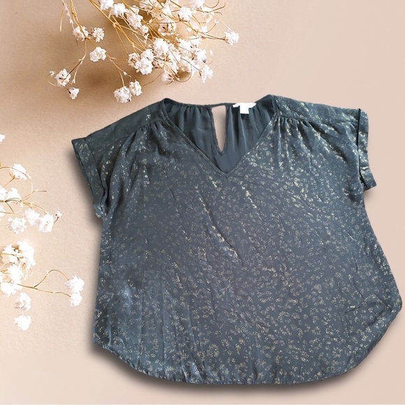 Tommy Bahama Large Black And Gold Semi Sheer Blouse Large - Picture 3 of 4